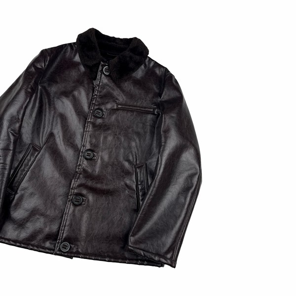 Armani Jeans 2000's Zip Up Faux Leather Lined Jacket - XL