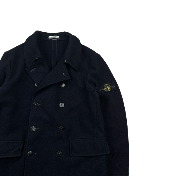 Stone Island Navy Vintage Wool Double Breasted Pea Coat - XL