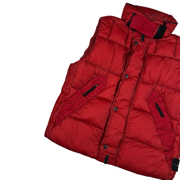 Stone Island 2009 Red Opaque Nylon Tela Down Gilet - Large