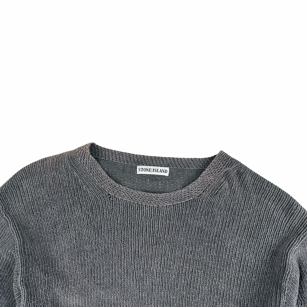 Stone Island 1993 Grey Knitted Chenille Green Edge Crewneck Pullover - Medium