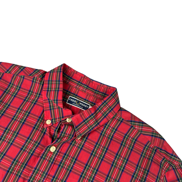 Fred Perry Red Tartan Buttoned Shirt - Large