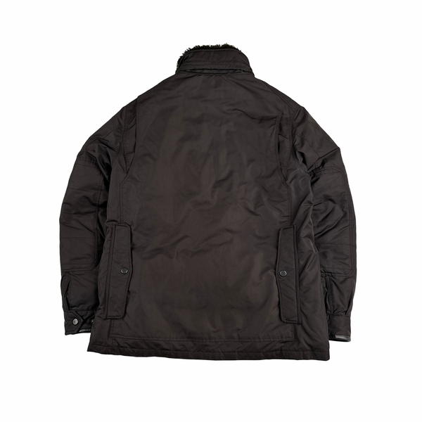 Ralph Lauren Brown Shearling Collar Quilted Multi Pocket Hooded Down Jacket - Medium
