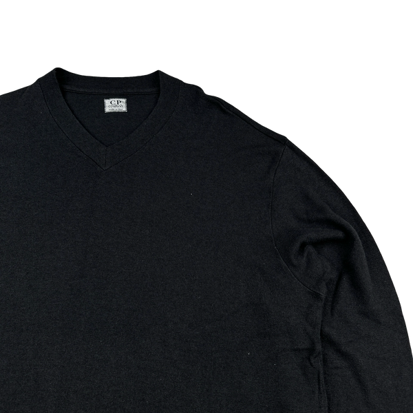 CP Company Vintage Charcoal Wool V-Neck Jumper - XL