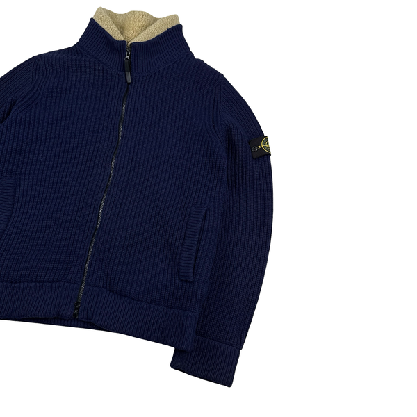 Stone Island 2014 Navy Wool Dutch Rope Lined President Knit Knit - XL
