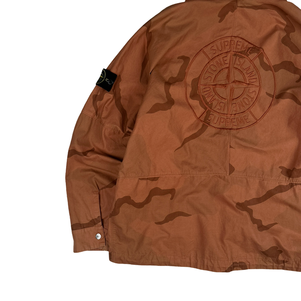 Stone Island Supreme 2019 Orange Brushed Cotton Camo Riot Mask Jacket - Medium