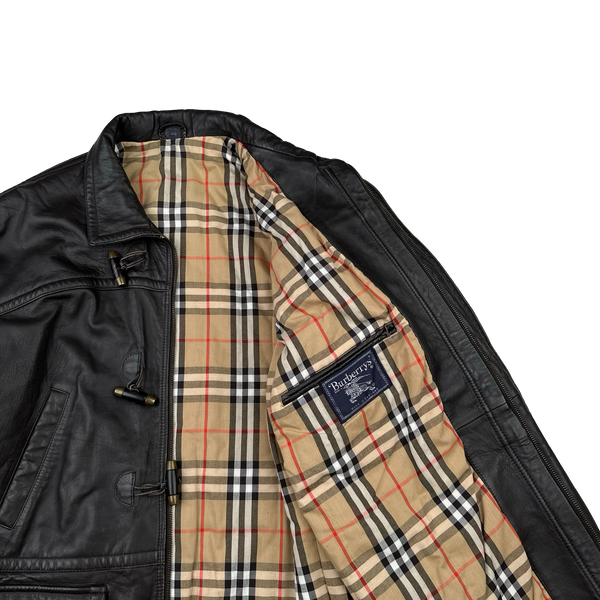 Burberry Leather Nova Check Lined Collared Duffle Coat - Large