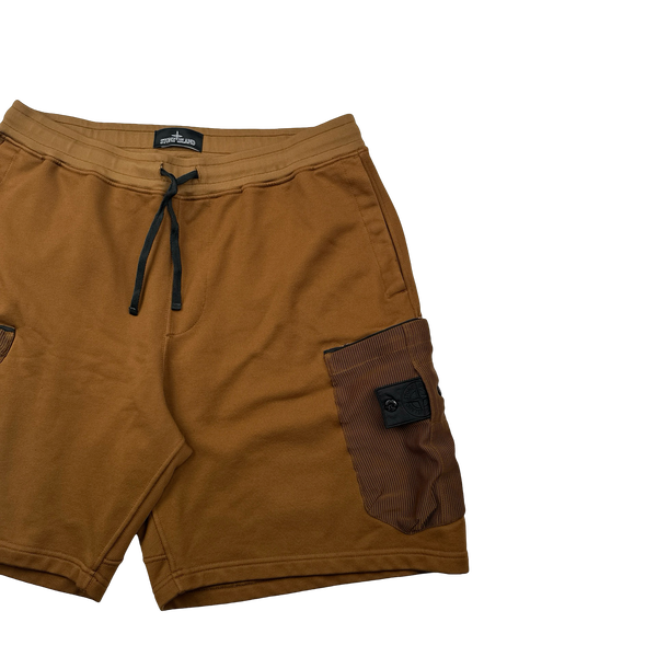 Stone Island 2021 Shadow Project Brown Garment Dyed Mesh Cargo Pocket Shorts -XL
