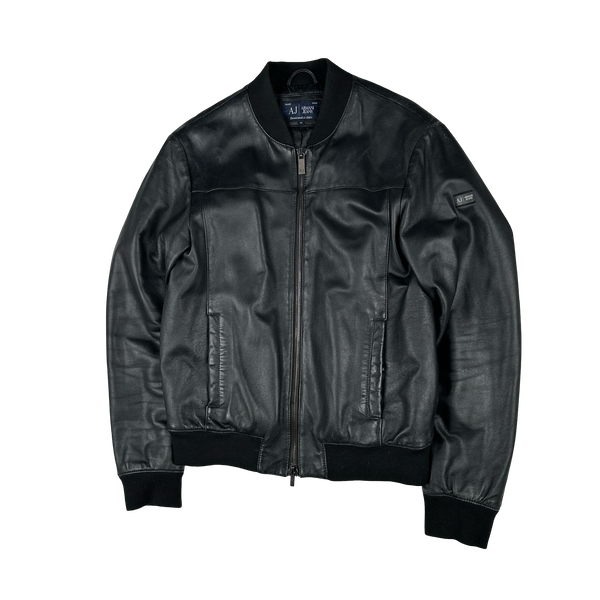 Armani Jeans 2000's Zip Up Leather Jacket - Medium