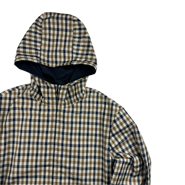 Aquascutum Checked Cotton Reversible Navy Hooded Jacket - Medium