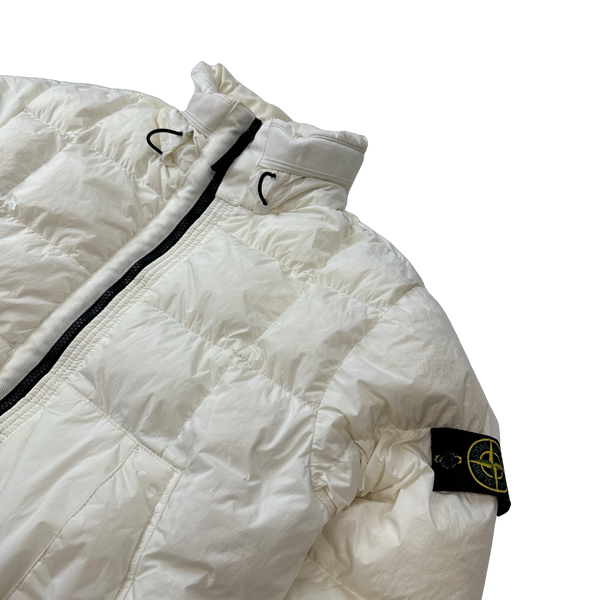 Stone Island White Garment Dyed Crinkle Reps Puffer Jacket - Medium