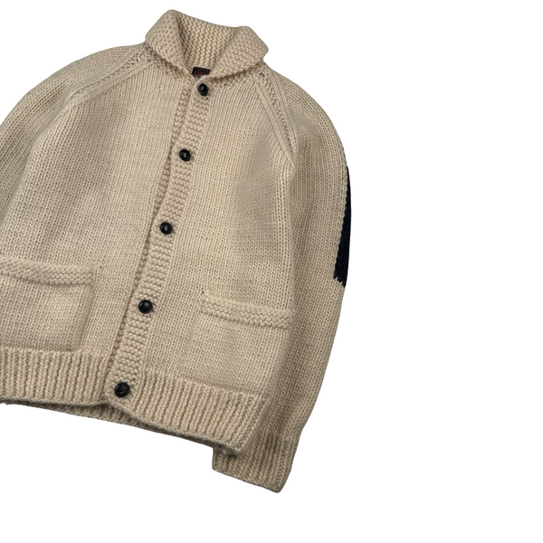 Evisu 2000s Beige Wool Logo Buttoned Knitted Cardigan - Large