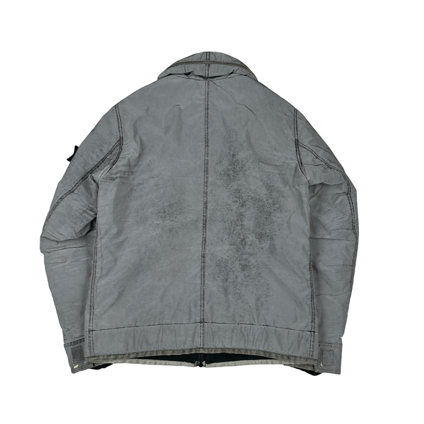 Stone Island Silver Liquid Reflective Fleece Lined Jacket - Large