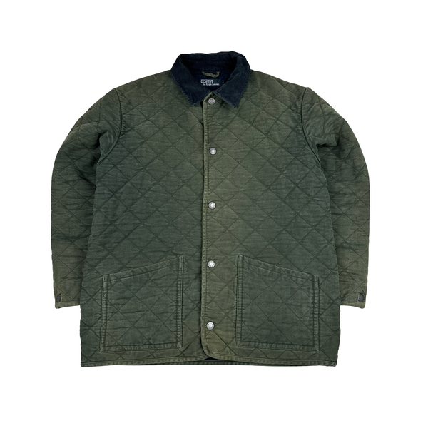 Ralph Lauren Green Washed Quilted Buttoned Jacket - Medium