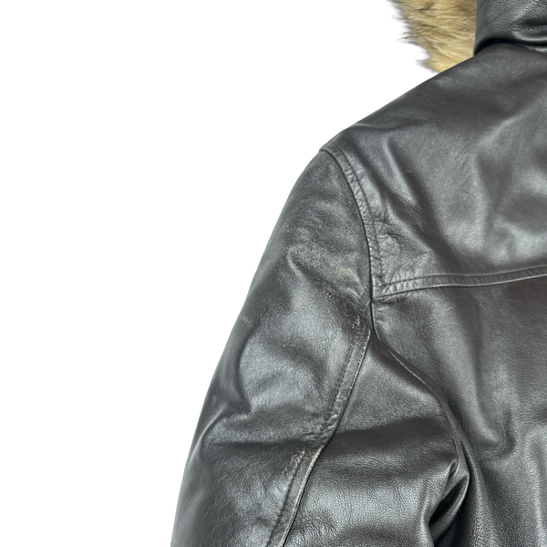 BAPE Nigo Era Brown Heavyweight Leather Fur Hooded Down Filled Jacket - Small