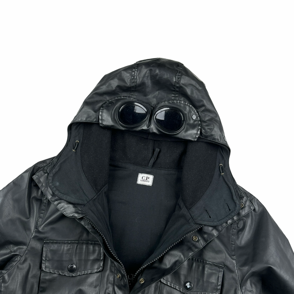 CP Company Black Oil Skin Wool Lined Multi Pocket Goggle Jacket - XL