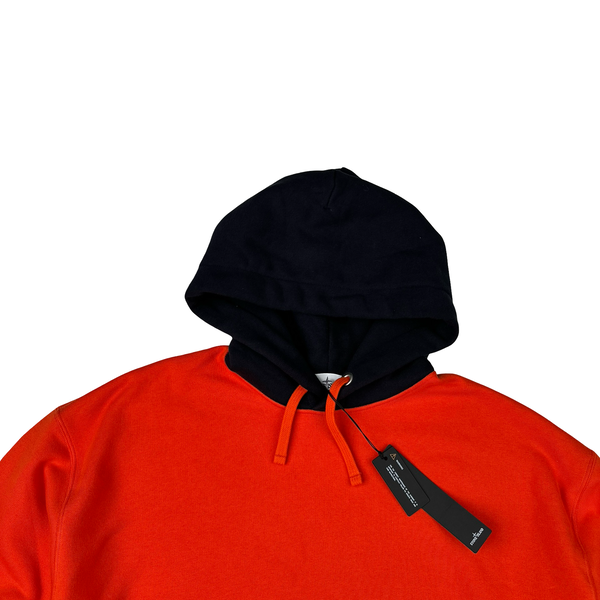 Stone Island Marina 2023 Orange And Navy Spellout Embroidered Pullover Hoodie - XL