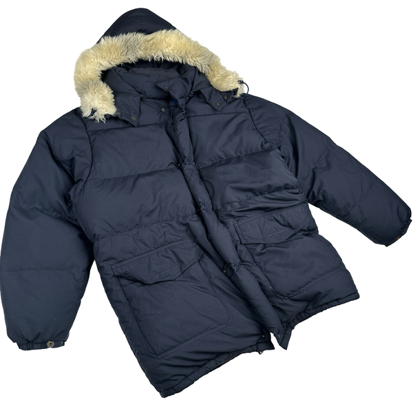 Moncler Vintage Navy Fur Hood Down Filled Jacket - Small