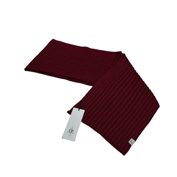CP Company Burgundy Ribbed Wool Knit Scarf
