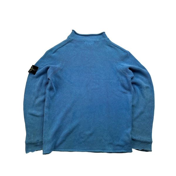 Stone Island 1997 Blue Cotton Knit Vintage Roll Neck Jumper