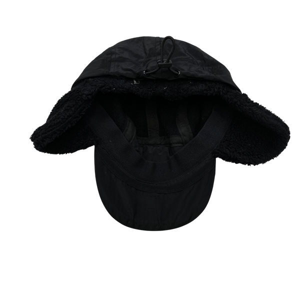 Stone Island 2 In 1 Black Fleece Lined Nylon Cap - Medium