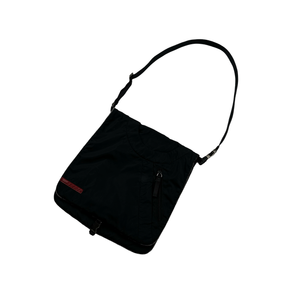 Prada Black Red Tab Nylon Adjustable Side Bag