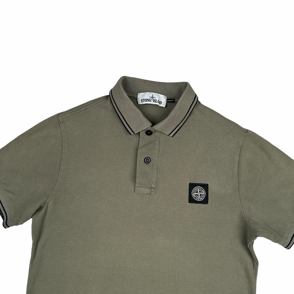 Stone Island Khaki Black Piping Short Sleeve Polo Shirt - Small