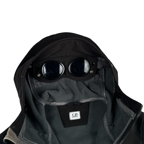 CP Company Black Soft Shell R Goggle Hooded Zipped Jacket - Large