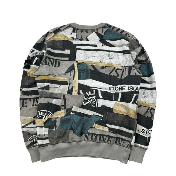 Stone Island 2021 Patchwork Spellout Print Crewneck Cotton Sweatshirt - Medium