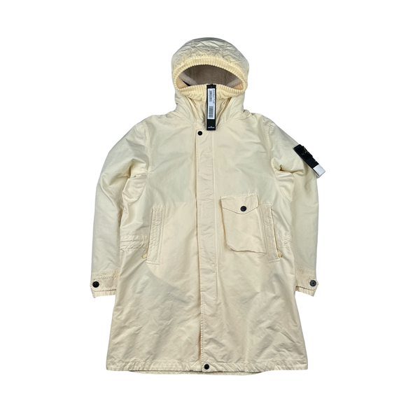 Stone Island 2021 Cream Garment Dyed David TC Long Parka Jacket