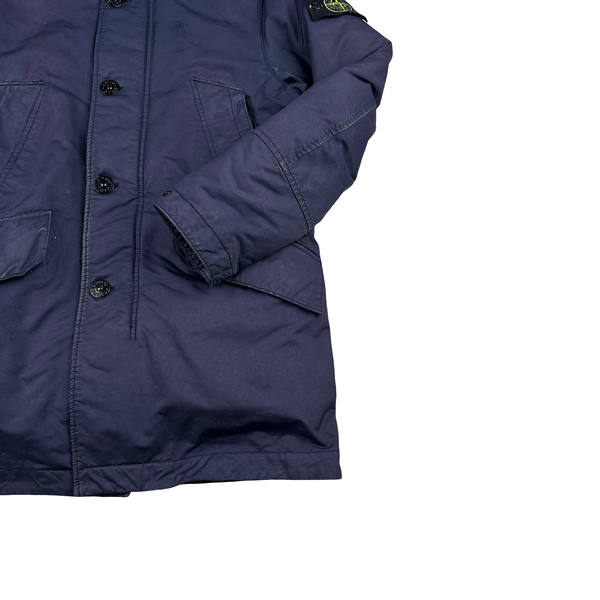Stone Island 2016 Navy David TC Dutch Rope Shearling Hood Down Lined Winter Jacket - Small