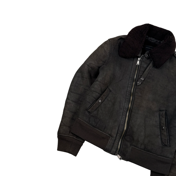 Ralph Lauren Black Label Leather Lined Shearling Collar Bomber Jacket - Medium