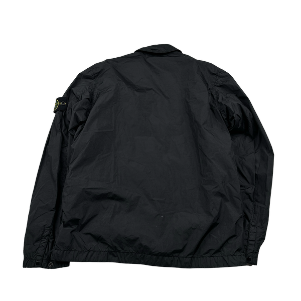 Stone Island 2022 Black Garment Dyed Crinkle Reps Zipped Overshirt - Small