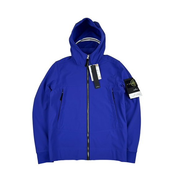 Stone Island 2021 Blue Soft Shell E Dye Hooded Jacket - Small