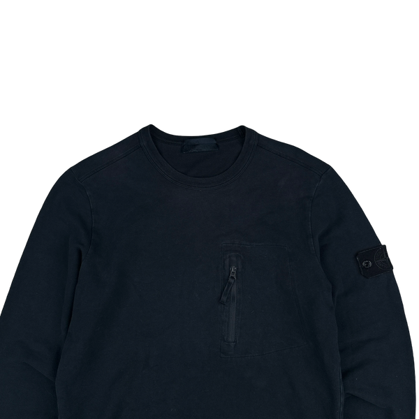 Stone Island Navy Ghost Cotton Chest Zip Crewneck Jumper - Medium