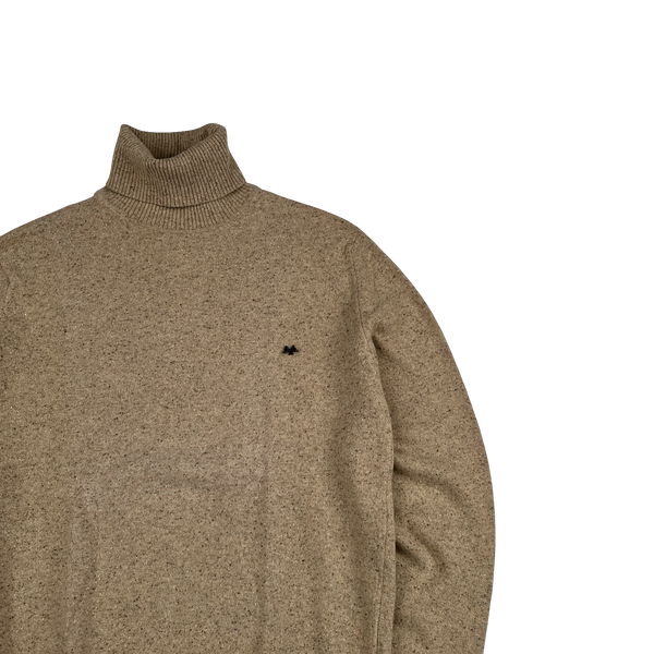 Thomas Burberry Tan Angora Wool Silk Blend Knitted Roll Neck Jumper - Medium