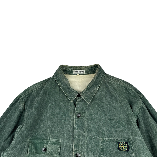 Stone Island 1986 Pigment Cotton Vintage Green Washed Multi Pocket Denim Chore Jacket - XL