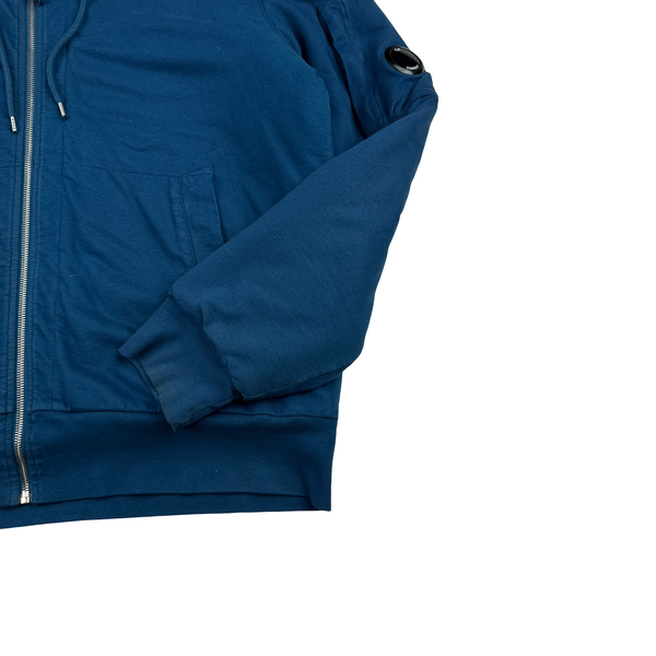 CP Company Blue Down Lined Zipped Cotton Lens View Hoodie - XXL