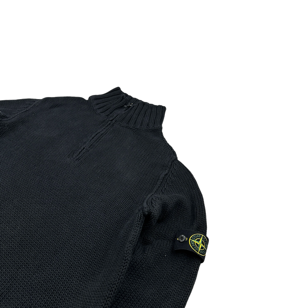 Stone Island 2003 Cotton Heavyweight Knit Zip Up High Neck