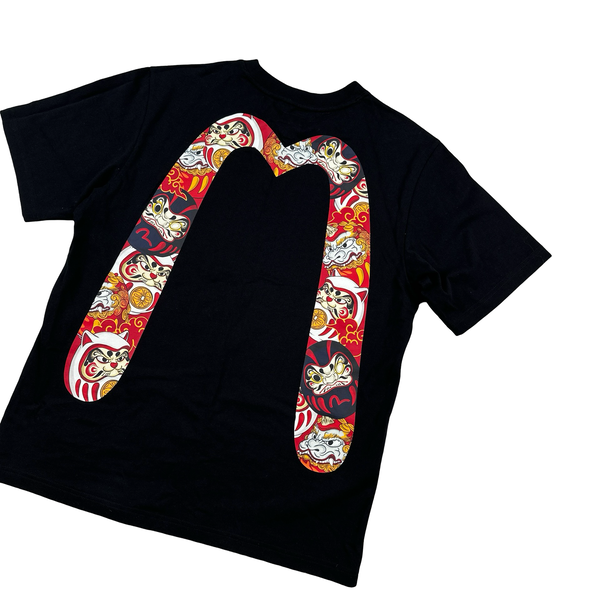 Evisu Graphic Black Spellout T Shirt - Large