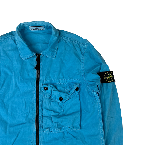 Stone Island 2021 Blue Cotton Zipped Overshirt - Medium