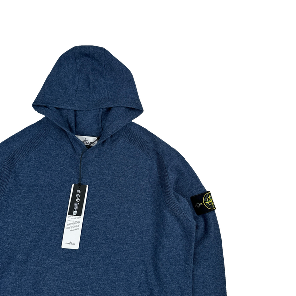 Stone Island 2025 Navy Light RWS Geelong Wool Hooded Knit Jumper - Large
