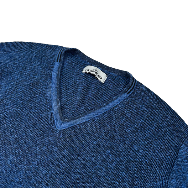 Stone Island 2014 Blue Marl Knit V-Neck Jumper - 3XL