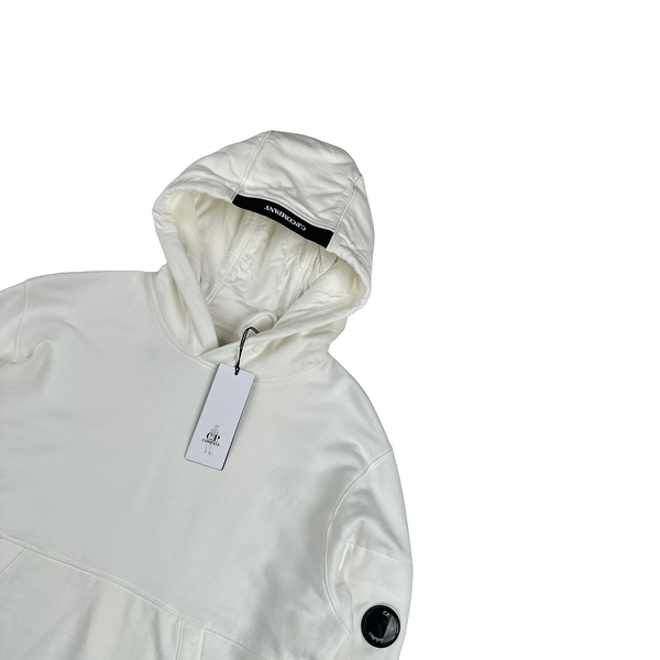 CP Company White Cotton Spellout Hoodie - Large