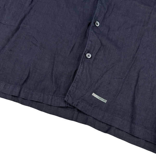 CP Company Navy Lino Flax Checked Shirt - Large