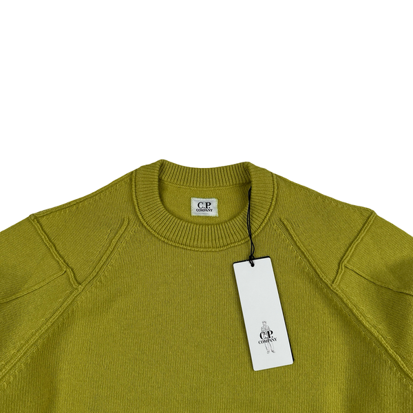 CP Company Olive Wool Lens View Crewneck Jumper - Medium