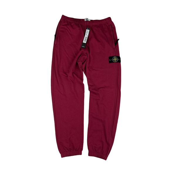 Stone Island 2018 Bordeaux Red Reflective Panel Cotton Joggers - Medium