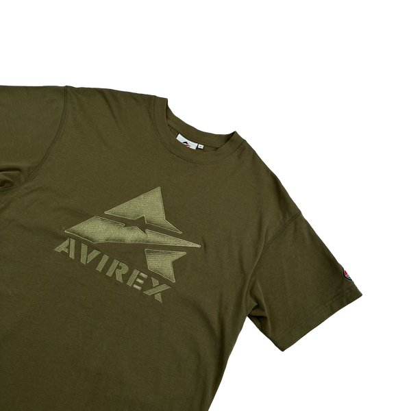 Avirex Khaki Embroidered Spellout T Shirt - Small