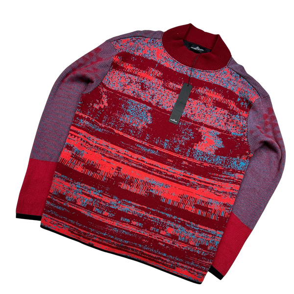 Stone Island 2014 Red Glitch Mohair Knit Jumper - Large