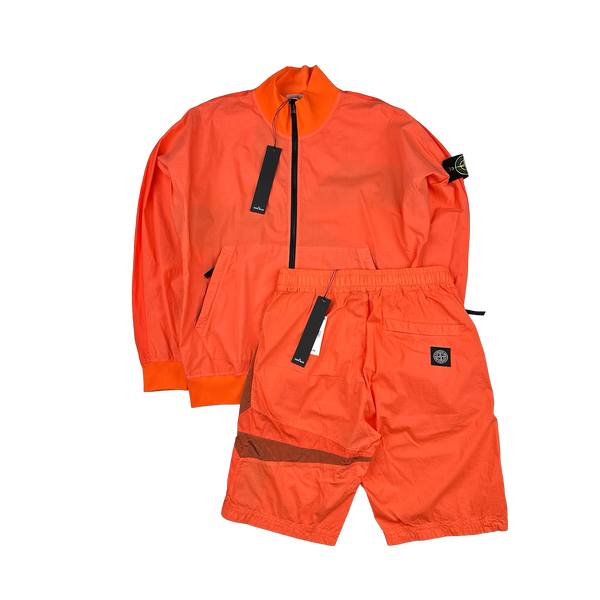 Stone Island 2022 Neon Coral Nylon Metal Rip Stop Short Set - Small