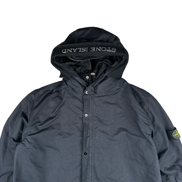 Stone Island 2007 Navy David TC Dutch Liner Spellout Hood Long Parka Jacket - XXL